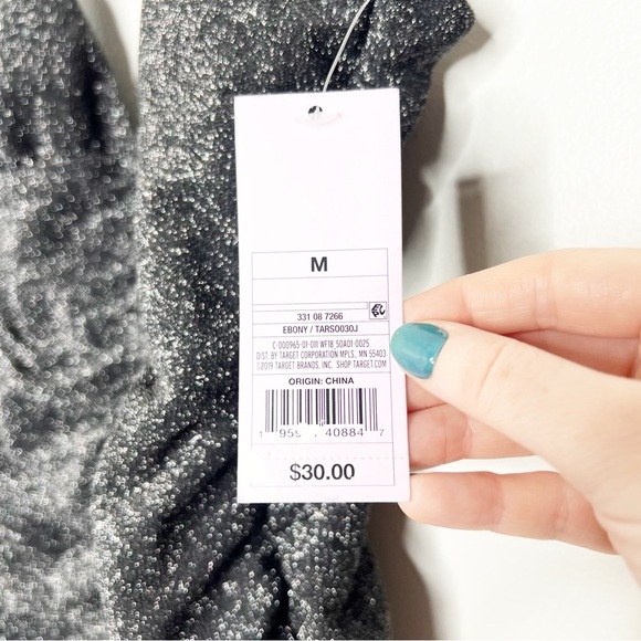 NWT Wild Fable Black Sparkle Ruched Bodycon Mini Dress Spaghetti Straps V Neck - Picture 13 of 16